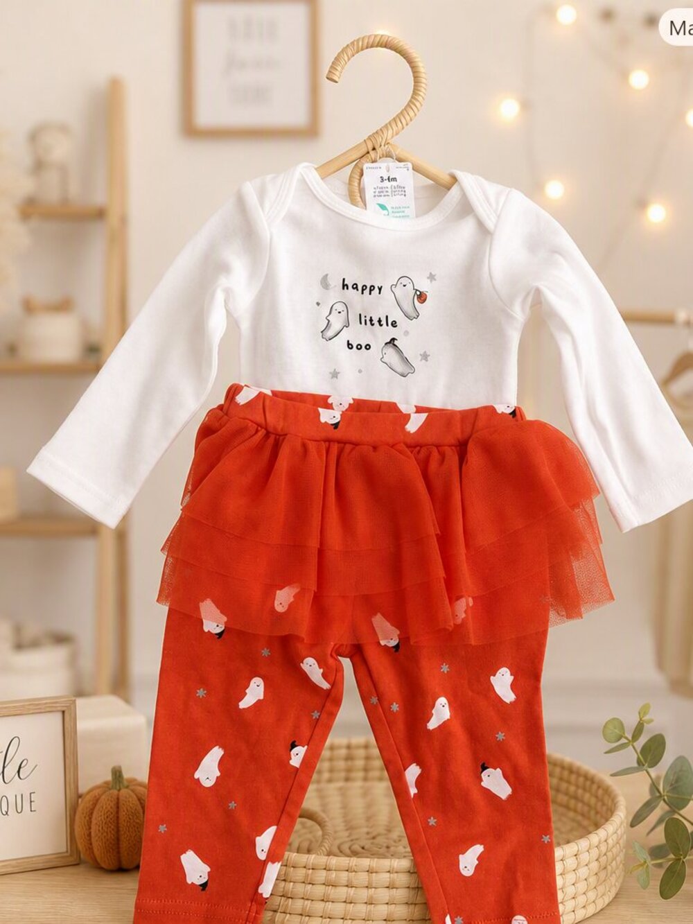 Carter's White Long-Sleeve Ghost 2 Piece Set Size 3-6 Months NWT